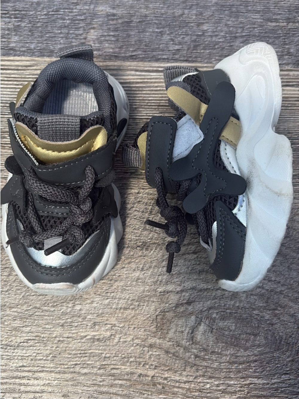 Kids Athletic Sneakers - Black, White & Gold